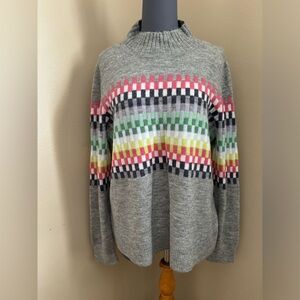 NWT Loft Womens Geo Mock Neck Sweater Gray Multicolor Rainbow Long  size XL